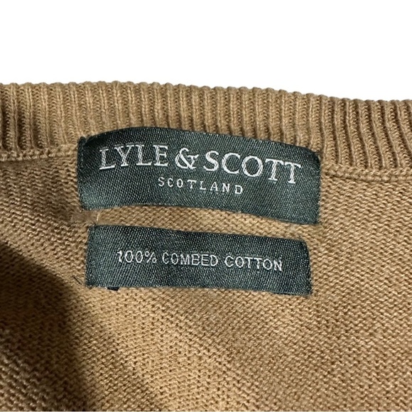 Lyle & Scott Scotland Camel Color Argyle V-Neck Sweater Sz L 100% Combed Cotton - Picture 11 of 11